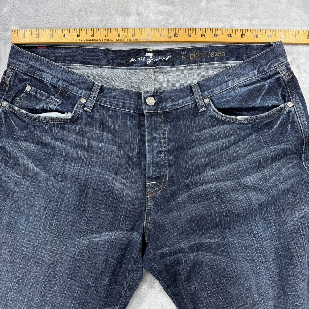 7 FOR ALL MANKIND 'A' Pkt Relaxed Jeans Mens 40x31 Dark Wash Button Fly USA - Picture 8 of 11